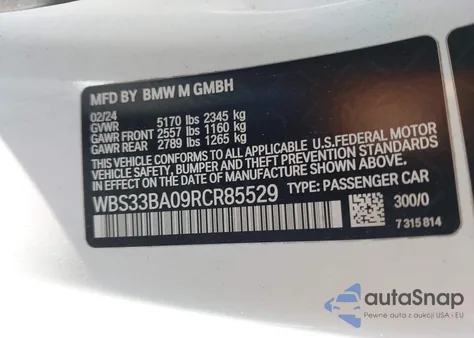 2024 BMW M4 Competition xDrive из США, поврежденный, VIN WBS33BA09RCR85529